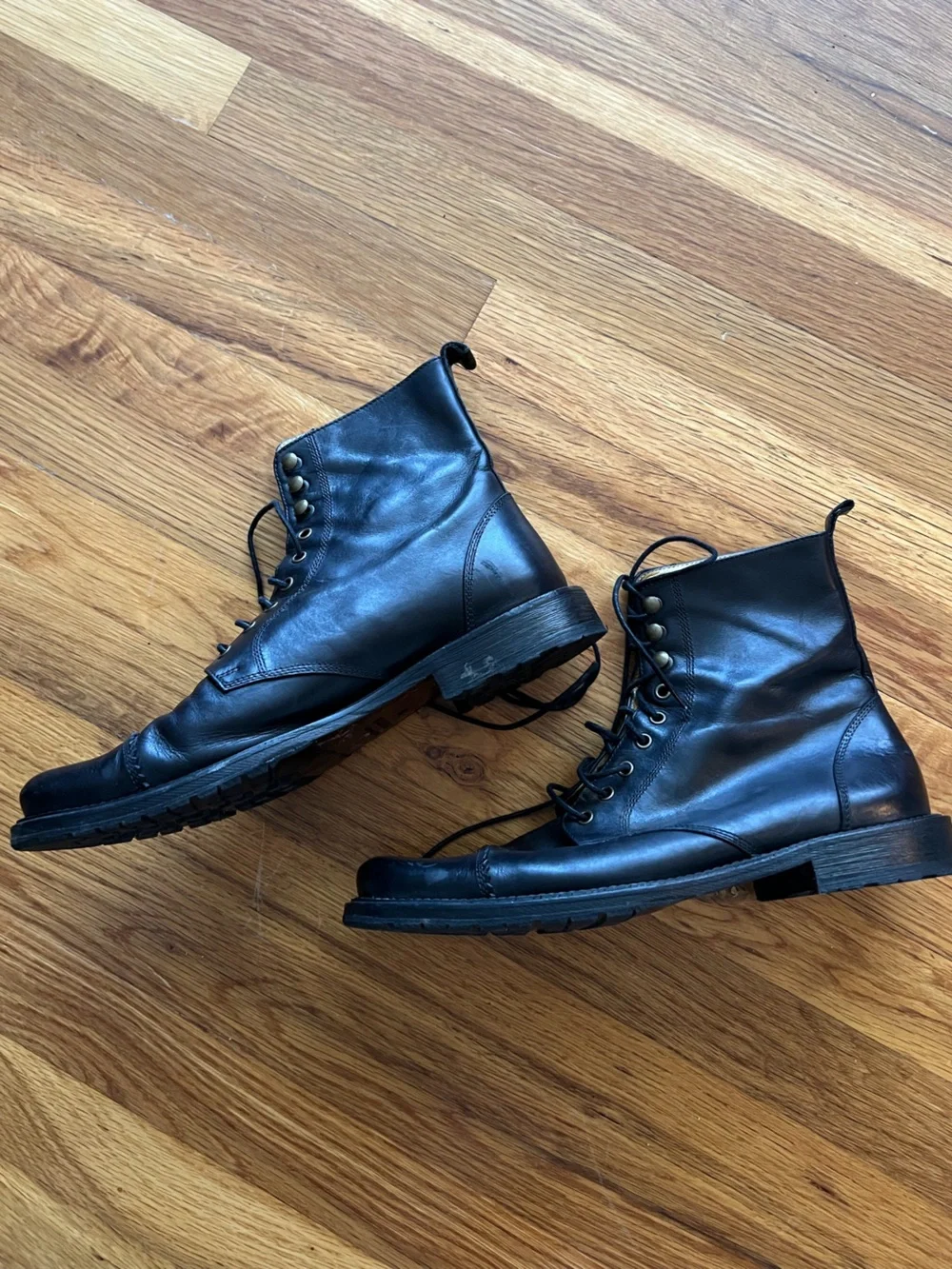 Billy Reid Black Leather Lace-Up Combat Boots